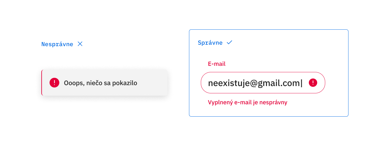 Ukázka správného používání chybové hlášky ve formuláři