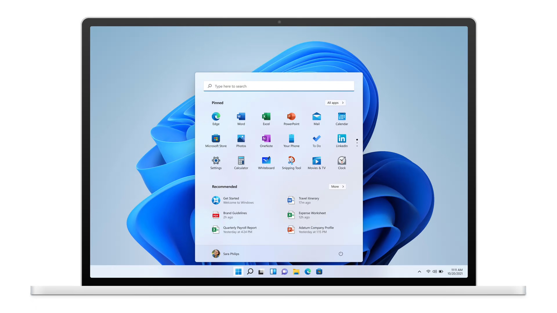 Modrá jako symbol redesignu operačního systému Windows 11 technologického giganta Microsoft