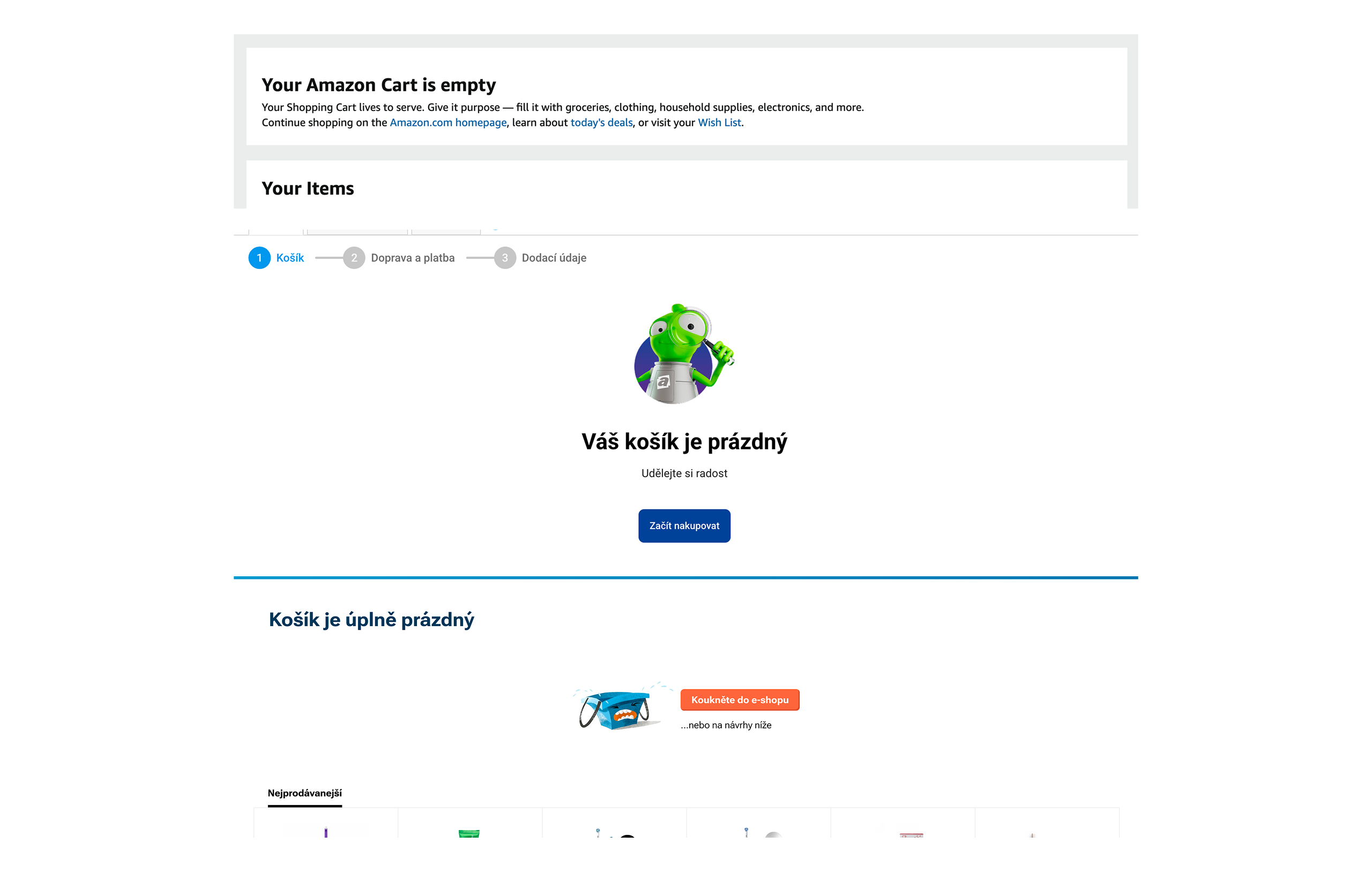 Řešení prázdného košíku na Amazonu, Alze, Nazubech